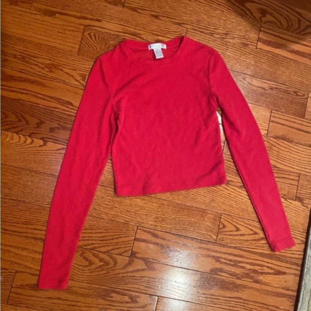 Urban Planet waffle cotton Red Long Sleeve Women's Top